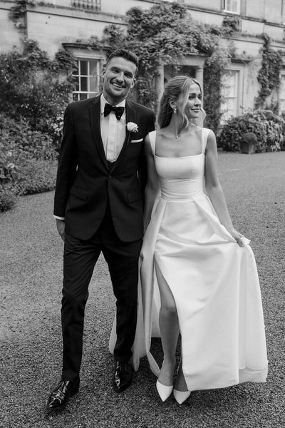 Gorgeous Ball Gown Square Neck Heavy Satin Long Wedding Dresses