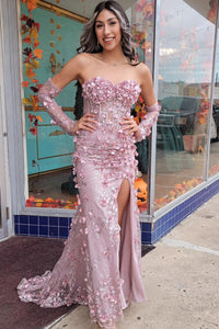 Blush Sweetheart Floral Appliques Mermaid Long Prom Dresses VK23112401