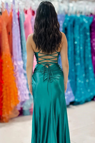 Emerald Sweetheart Lace-Up Ruched Long Formal Dress VK23122406