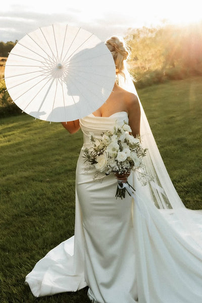 Mermaid Strapless White Satin Wedding Dresses with Train VK25092309