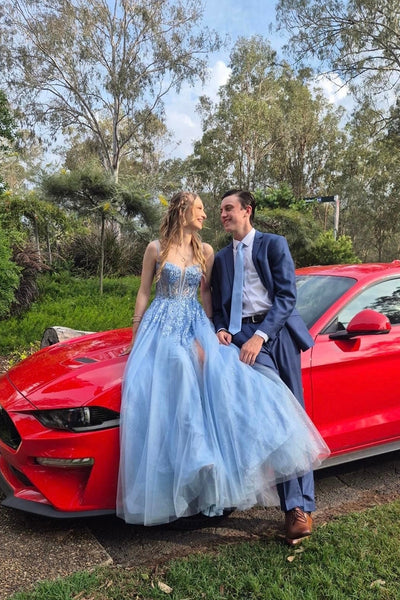 Cute A Line Sweetheart Tulle Long Prom Dresses with Appliques VK24112213