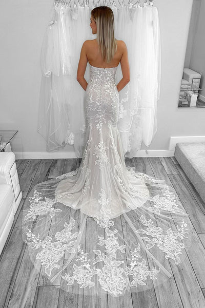 Mermaid Strapless Tulle Appliques Wedding Dresses VK24030201