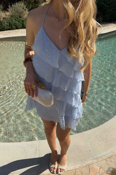 Spaghetti Straps V-Neck Ruffles Chiffon Sleeveless Short Homecoming Dress VK26070114