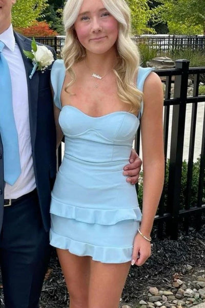 Cute Sweetheart Pink Satin Ruffle Mini Homecoming Dress with Ruffle Skirt Hem VK25092905