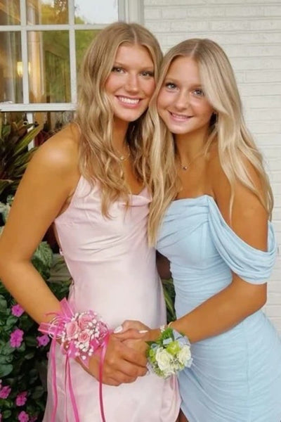 Blush Pink Ruffle Strap Mini Homecoming Dress with Side Cutouts VK25092904