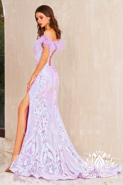 Mermaid Off the Shoulder Sequins Lace Long Prom Dress VK23121902