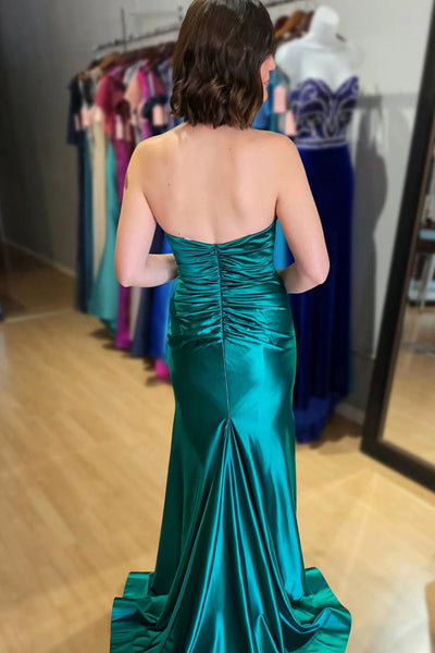 Cute Mermaid Sweetheart Keyhole Green Satin Prom Dress with Slit VK15120304