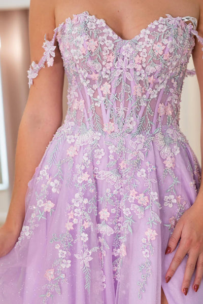 A Line Sweetheart Lavender Tulle Prom Dress with Appliques VK030505