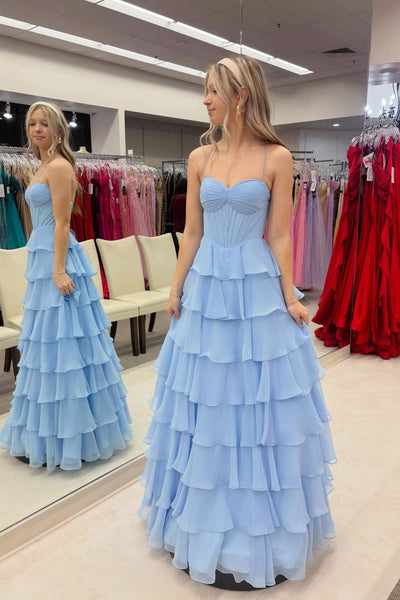 Mist Blue Sweetheart A-Line Ruffled Prom Dress