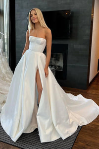 Ball Gown Strapless Satin Wedding Dresses with Slit VK23061001