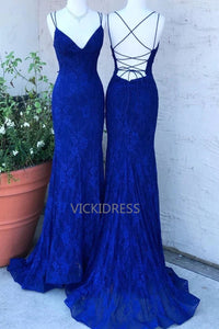 Stunning Lace Prom Dresses Mermaid Beaded Spaghetti Straps Evening Gowns VK0112010
