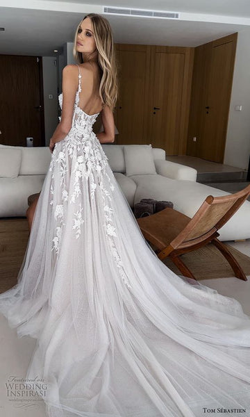 Fashion A Line Sweetheart Tulle Wedding Dresses with Appliques VK23061201