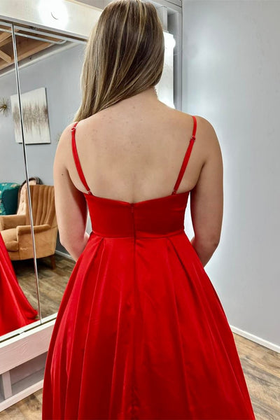 Red Cowl Neck Spaghetti Strap A-Line Long Prom Dress VK23112108