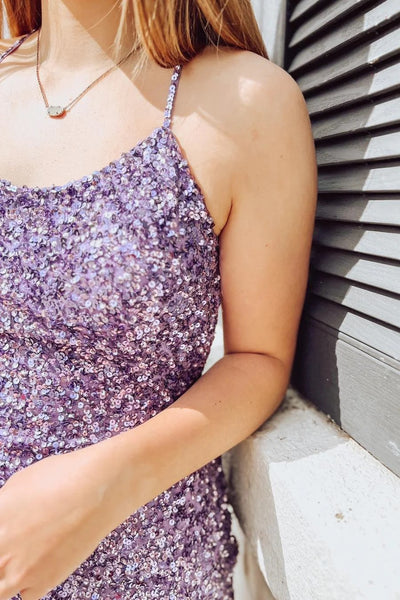 Cute Bodycon Scoop Neck Lavender Sequins Short Homecoming Dresses VK23060706