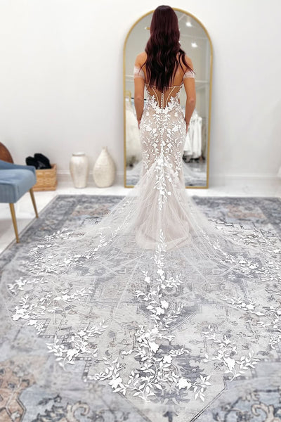 Mermaid Off the Shoulder Ivory Tulle Lace Wedding Dresses VK25031803