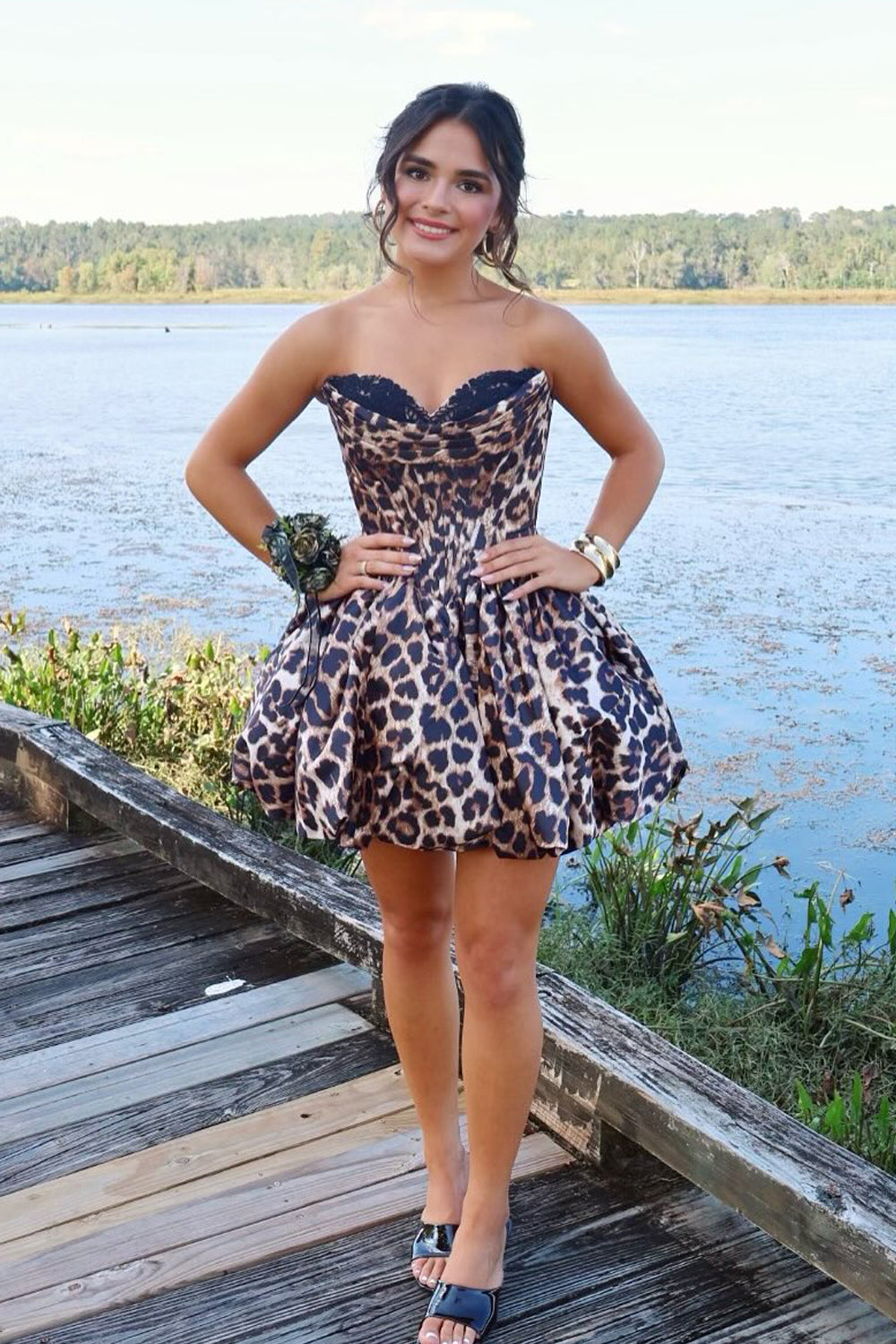 Sexy Sweetheart Leopard Print Short Homecoming Dress with Appliques VK25092402