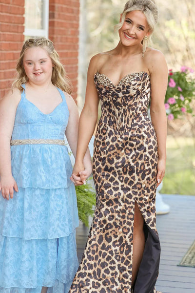 Charming Mermaid Sweetheart Leopard Satin Prom Dress