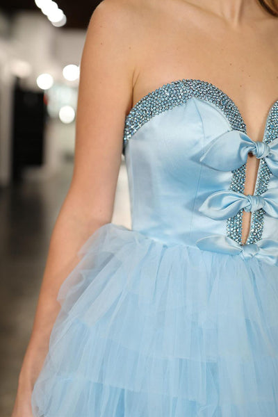 Light Blue Sweetheart Tiered Tulle Long Prom Dresses VK24021903