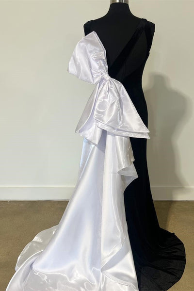 Black Velvet Bow-Back Mermaid Long Gown with Slit VK23102609