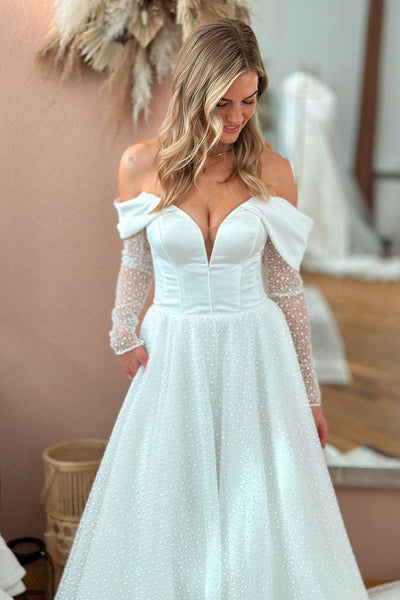 Bohemian Off the Shoulder Sequins Wedding Dresses with Long Sleeves VK1312