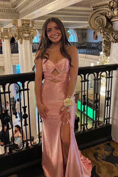 Cute Sparkly Mermaid Sweetheart Keyhole Hot Pink Prom Dress with Hot Stone VK25052410