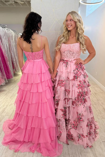 Cute A Lien Square Neck Floral Chiffon Prom Dress VK26031803