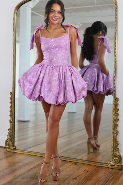 Cute A Line Straps Purple Jacquard Satin Short Homecoming Dress VK26080808