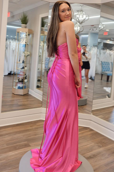 Mermaid Sweetheart Pink Satin Long Prom Dresses VK24012803