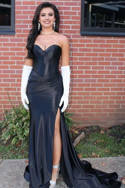 Mermaid Sweetheart Blush Satin Prom Dress with Slit VK25010401