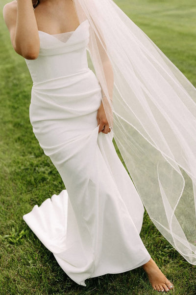 Simple Mermaid Strapless Sweetheart White Wedding Dresses VK25092306