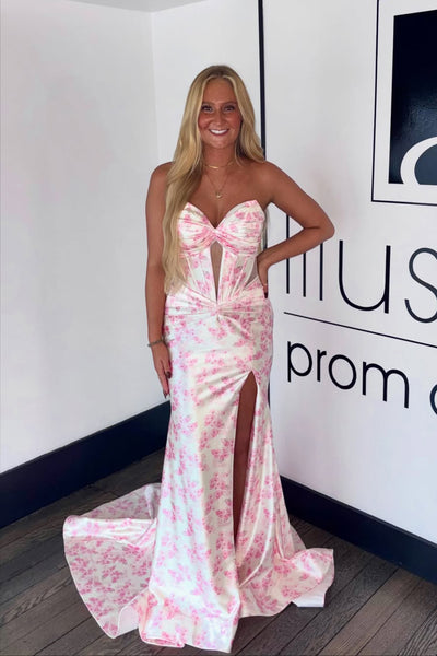 Cute Mermaid Sweetheart Keyhole Floral Prom Dress with Slit VK25121002
