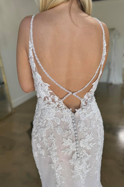 Romantic Mermaid V Neck Lace Wedding Dresses VK24102806