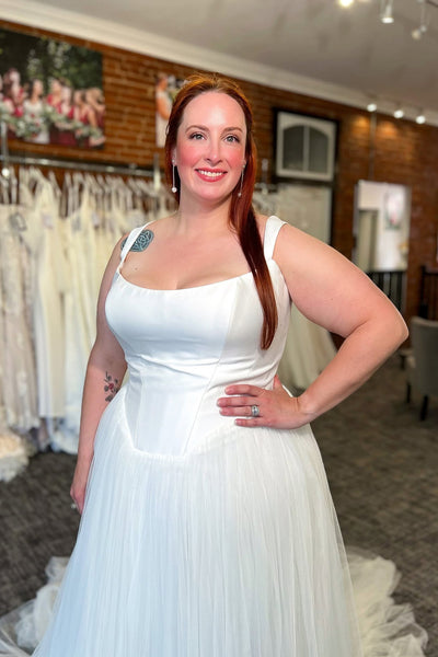 A-Line Scoop Neck Satin Tulle Plus Size Wedding Dress VK26081003