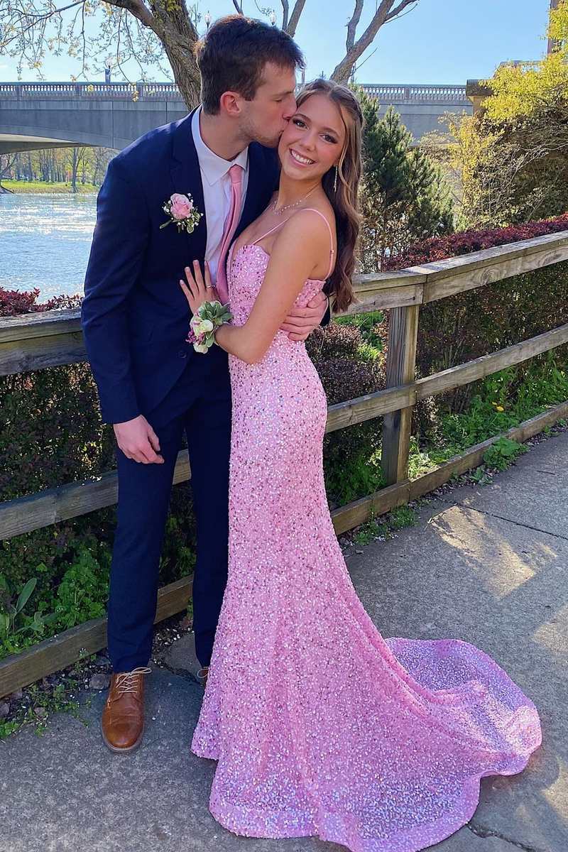 Pink Sequin Plunge V Mermaid Long Prom Dress VK23121207 Vickidress Pink Sequin Plunge V Mermaid Long Prom Dress VK23121207 Vickidress