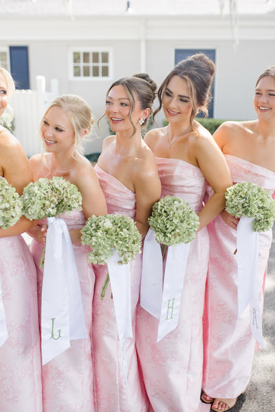 Cute Sheath Light Pink Jacquard Satin Long Bridesmaid Dresses with Big Bow VK26102909