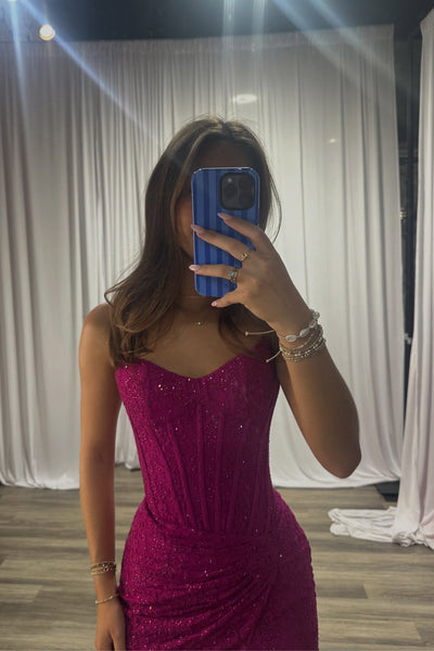 Bodycon Scoop Neck Fuchsia Lace Homecoming Dress VK26083006