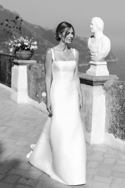 Simple Mermaid Square Neck Satin Wedding Dresses VK24020401