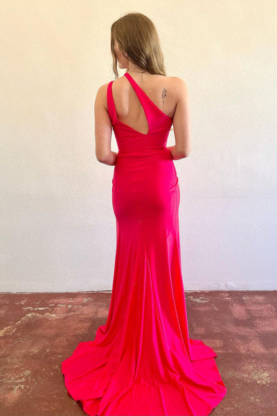 Fuchsia One Shoulder Long Prom Dress with Slit VK23121104