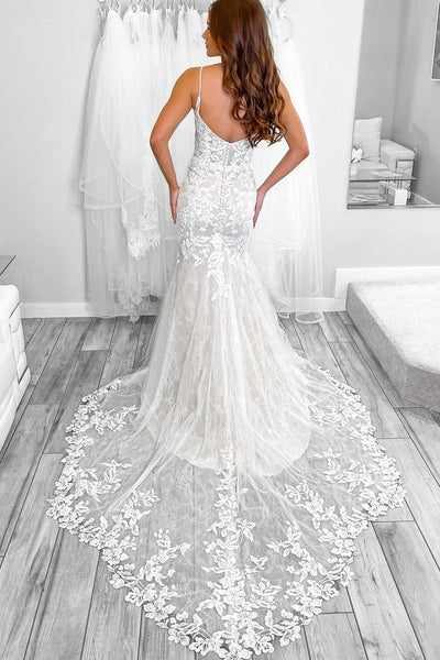 Mermaid V Neck Lace Wedding Dresses VK23100203