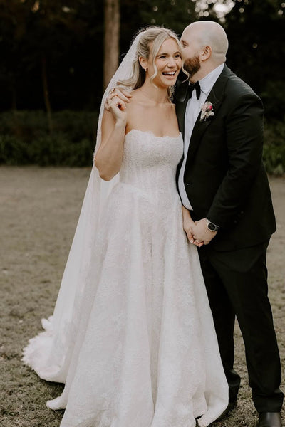 Elegant A Line Sweetheart Lace Tulle Wedding Dress VK5111402