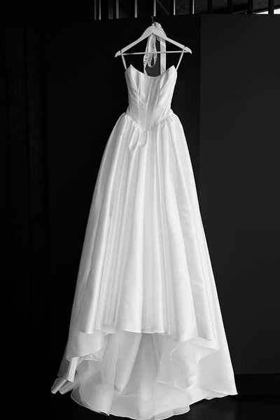 Ball Gown Scoop Neck Satin Long Wedding Dress with Pockets VK25060204