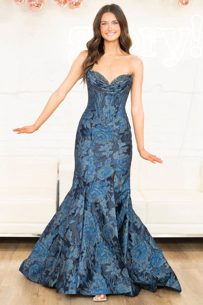 Fashion Mermaid Sweetheart Floral Jacquard Satin Prom Dress with Slit VK16020606