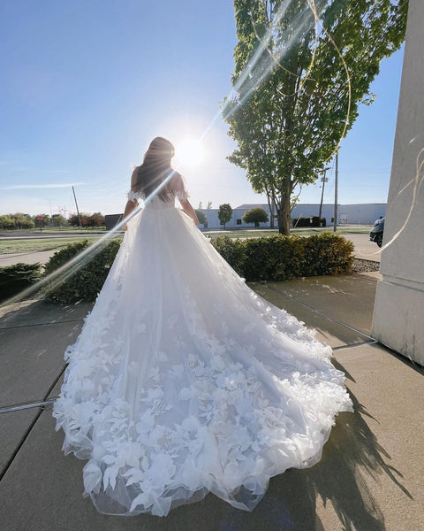 Fairy Ball Gown Sweetheart Tulle Long Wedding Dresses with 3D Flowers VK23052502