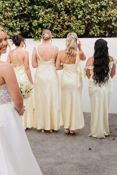 Simple Mermaid Yellow Silk Satin Long Bridesmaid Dresses VK26081906