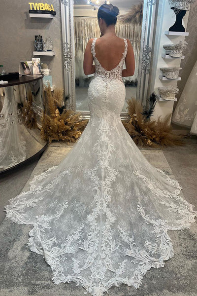 Gorgeous Mermaid Scoop Neck Lace Wedding Dresses VK23082502