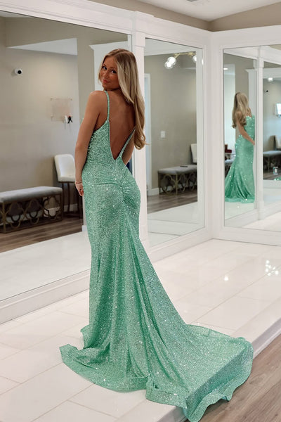 Cute Mermaid Sweetheart Mint Green Sequins Long Prom Dress VK25030104