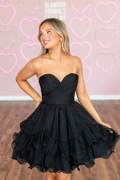 A-Line Sweetheart Black Chiffon Homecoming Dress VK6091103
