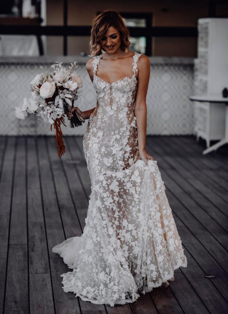 Gorgeous Mermaid Sweetheart Lace Beach Wedding Dress VK25052711