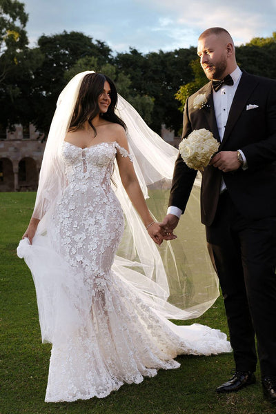Charming Mermaid Sweetheart Lace Beach Wedding Dresses with Appliques VK2401002