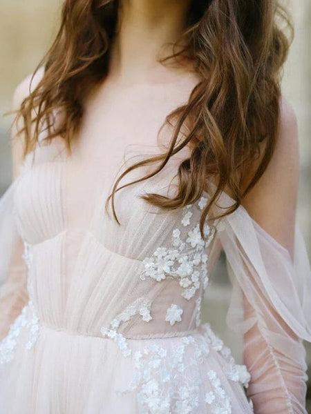 Off-The-Shoulder Tulle Illusion Sleeve Wedding Dress With Appliques VK25100203